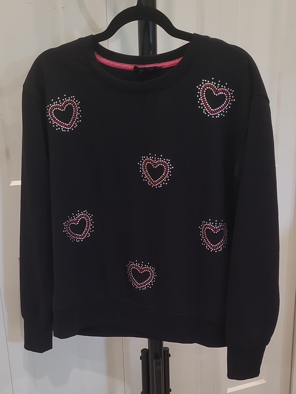 Jane & Delancy Black Heart Rhinestone Sweatshirt - Pink & White Accent